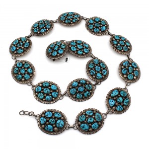 Navajo Tommy Moore Sterling Silver & Turquoise Concho Belt