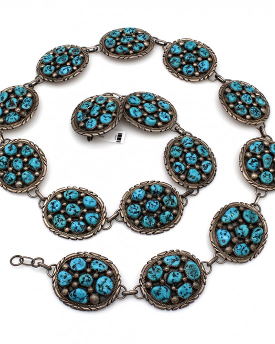 Navajo Tommy Moore Sterling Silver & Turquoise Concho Belt