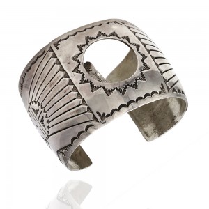 K&M BILL Huge Navajo Hand Stamped Sterling Silver Watch Cuff Bracelet