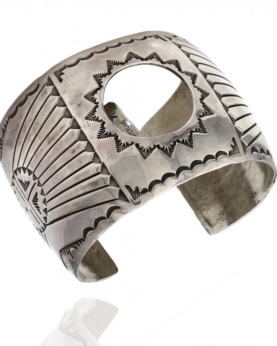 K&M BILL Huge Navajo Hand Stamped Sterling Silver Watch Cuff Bracelet