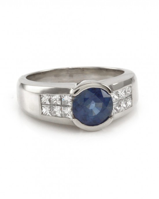 Blue Sapphire and Diamond Ring in Gold