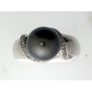 14K White Gold Tahitian Pearl & Diamond Ring