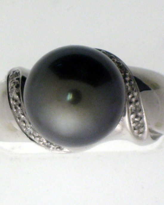 14K White Gold Tahitian Pearl & Diamond Ring