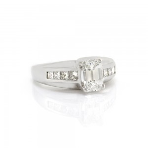 Emerald Cut Diamond Engagement Ring w/ Princess Diamond Accents in Platinum