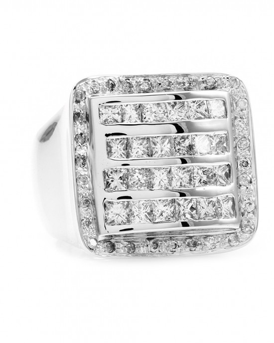 Princess and Pave Diamond Square Top Ring in Gold
