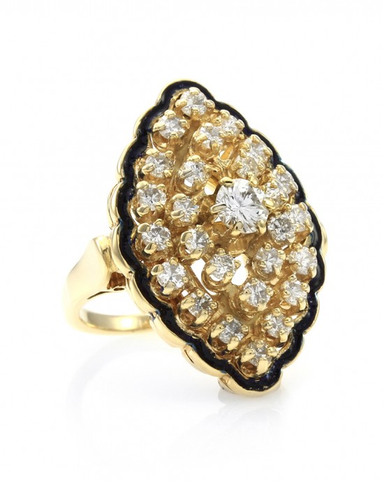 Marquise Shape Diamond Cluster Ring in Gold