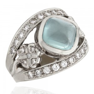 14KW Aquamarine and Diamond Ring