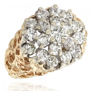 14K Two Tone Diamond Cluster Honeycomb Ring