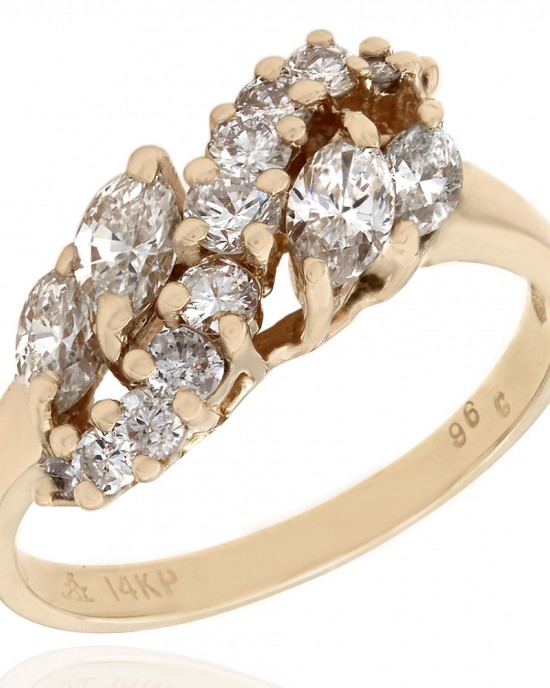 14KY Marquise and Round Diamond Fashion Ring